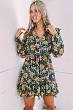 Load image into Gallery viewer, Green Buttoned Bodice Ruffled Floral Dress | Dresses/Floral Dresses
