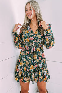 Green Buttoned Bodice Ruffled Floral Dress | Dresses/Floral Dresses