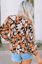 Load image into Gallery viewer, Brown Floral Print 3/4 Sleeve Babydoll Blouse | Tops/Blouses &amp; Shirts
