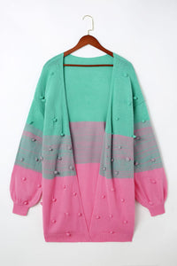 Rose Pompom Color Block Open Front Cardigan | Tops/Sweaters & Cardigans