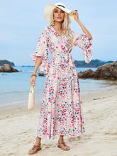 Load image into Gallery viewer, Midi Dress | Tied Printed Three-Quarter Sleeve Dress
