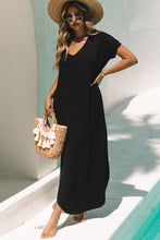 Load image into Gallery viewer, Black V Neck Hidden Pocket Splits Maxi T-shirt Dress
