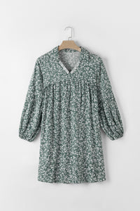 Green Floral Print Collared Puff Sleeve Babydoll Dress | Dresses/Floral Dresses