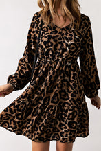 Load image into Gallery viewer, Leopard Ruffled Elastic Cuff Mini Dress | Dresses/Mini Dresses
