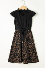 Load image into Gallery viewer, Leopard Print Dress | Black Flutter Sleeve Bodice Splicing
