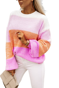 Pullover Sweater | Pink Colorblock Drop Shoulder