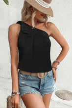 Load image into Gallery viewer, One Shoulder Tank Top | Black Textured Bowknot Blouse
