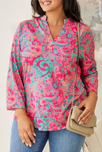 Load image into Gallery viewer, Rose Plus Size Paisley Print V Neck Roll Tab Sleeve Blouse | Plus Size/Plus Size Tops/Plus Size Blouses &amp; Shirts
