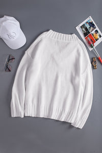 White V neck Drop Shoulder Sweater