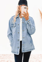 Load image into Gallery viewer, Sky Blue Acid Wash Flap Pocket Boyfriend Shacket | Outerwear/Denim jackets
