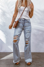 Load image into Gallery viewer, Sky Blue Acid Wash Wide Leg Raw Hem Distressed Jeans | Bottoms/Jeans
