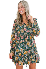 Load image into Gallery viewer, Green Buttoned Bodice Ruffled Floral Dress | Dresses/Floral Dresses
