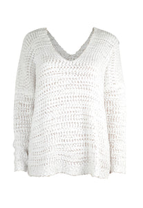 Single Shoulder White Long Sleeve Sweater