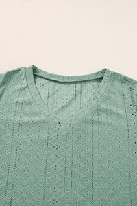 Petal Sleeve Blouse | Laurel Green Jacquard V Neck Blouse