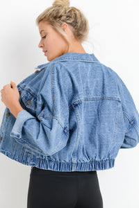 Sky Blue Medium Wash Chunky Cropped Denim Jacket | Outerwear/Denim jackets