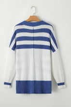 Load image into Gallery viewer, Hi Low Cardigan | Blue Stripe V Neck Buttoned Sweater
