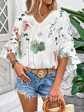 Load image into Gallery viewer, Ruffled Top | Printed V-Neck Half Sleeve Blouse
