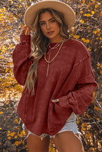 Load image into Gallery viewer, Fiery Red Exposed Seam Twist Open Back Oversized Sweatshirt
