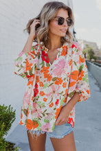 Load image into Gallery viewer, Orange Blooming Flowers Frill Trim Puff Sleeve Blouse | Tops/Blouses &amp; Shirts
