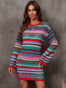 Sweater Dress | Multicolored Stripe Dropped Shoulder