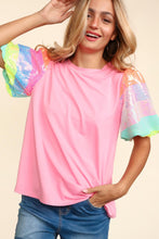 Load image into Gallery viewer, Puff Sleeve Top  | Sequin Color-Block Striped Blouse
