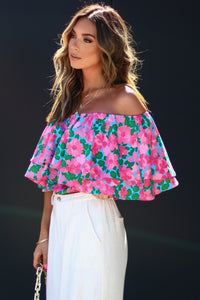 Rose Floral Off-Shoulder Tiered Ruffle Blouse | Tops/Blouses & Shirts