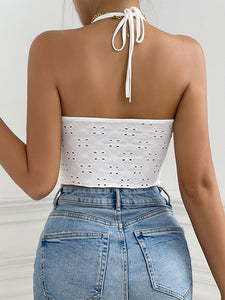 White Cami Top | Eyelet Halter Neck Cami