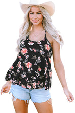 Load image into Gallery viewer, Black Floral Spaghetti Straps Strappy Back Tank Top | Tops/Tank Tops
