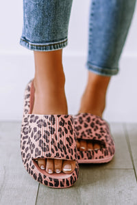 Pink Leopard Print Thick Sole Slip On Slippers | Shoes & Bags/Slippers