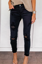 Load image into Gallery viewer, Black Distressed Raw Edge Cropped Skinny Jeans | Bottoms/Jeans
