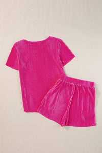Pink Shorts Set | Casual Pleated Short Two-Piece Set