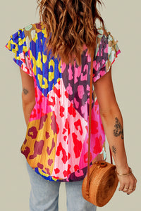 Womens Blouse | Ruffled Printed Tie Neck Cap Sleeve Blouse | Top