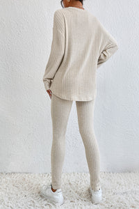 Skinny Pants Set | Apricot Knit Loose Long Sleeve Top Pants