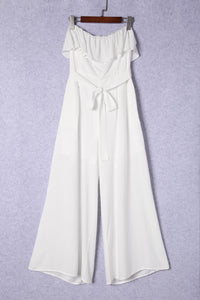 White Ruffled Bandeau Wide Leg Jumpsuit | Bottoms/Jumpsuits & Rompers