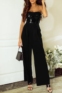 Sequin Top Jumpsuit | Wide Leg Tube Top Jumpsuit