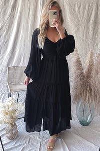 Maxi Dress | Black V Neck Bow-Knot Cutout Dress