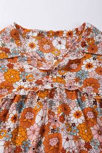 Orange Printed Split Neck Floral Pocketed Shift Dress | Dresses/Floral Dresses