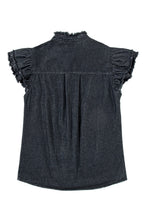 Load image into Gallery viewer, Denim Top | Raw Hem Button Up Cap Sleeve Blouse
