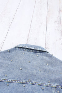 Rhinestone Denim Jacket | Mist Blue Studded Denim