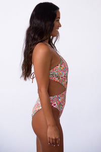 Multicolor Floral Print O-ring Lace-up Backless One Piece Swimsuit | Swimwear/One Piece Swimsuit