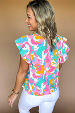 Load image into Gallery viewer, Multicolour Abstract Print Notched Neck Flutter Sleeve Blouse | Tops/Blouses &amp; Shirts
