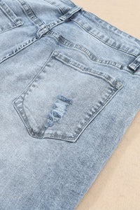 Sky Blue Light Wash Frayed Slim Fit High Waist Jeans | Bottoms/Jeans