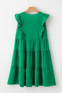 Bright Green Solid Color V Neck Ruffle Tiered Mini Dress | Dresses/Mini Dresses