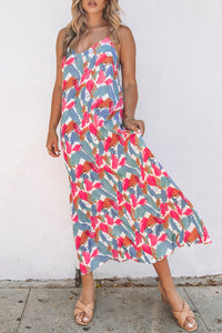 Maxi Dress | Multi-Color Abstract Print Spaghetti Straps