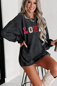 Black Sweatshirt | Sequin LOVE Chenille Embroidered Graphic