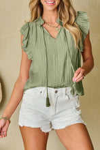 Load image into Gallery viewer, Flutter Sleeve Blouse | Mist Green V Neck Textured Top
