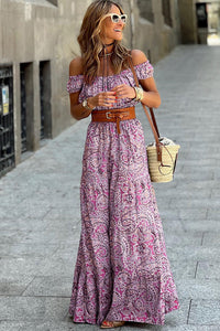 Pink Boho Paisley Print Off Shoulder Maxi Dress | Dresses/Floral Dresses