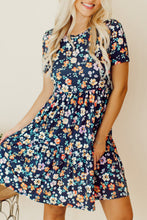 Load image into Gallery viewer, Blue Short Sleeve A-line Floral Dress | Dresses/Floral Dresses
