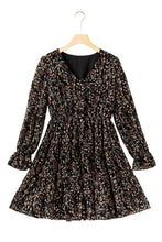 Load image into Gallery viewer, Black Floral Print V Neck Ruffled Puff Sleeve Mini Dress
