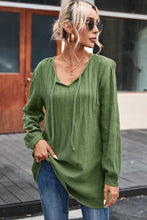 Load image into Gallery viewer, V Neck Blouse | Green Casual Pleated Textured Top
